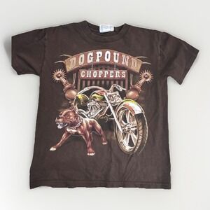 Dog pound Choppers Kids Med Brown T Shirt Motorcycle Mad Engine